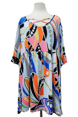 45 PSS {With The Times} Blue Printed Cross Neck Top EXTENDED PLUS SIZE 3X 4X 5X - Image 2