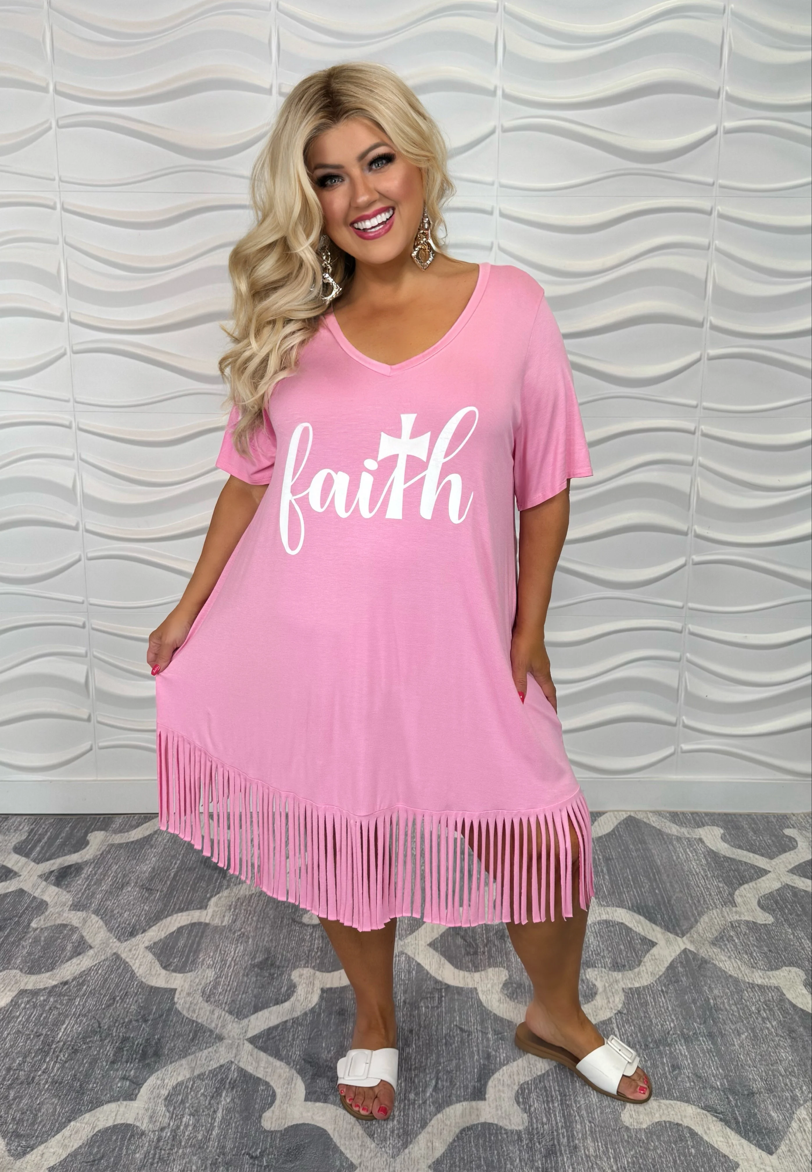 48 GT-B {Matthew 17:20} Pink "Faith" Fringed Tunic PLUS SIZE XL 2X 3X 4X 5X 6X