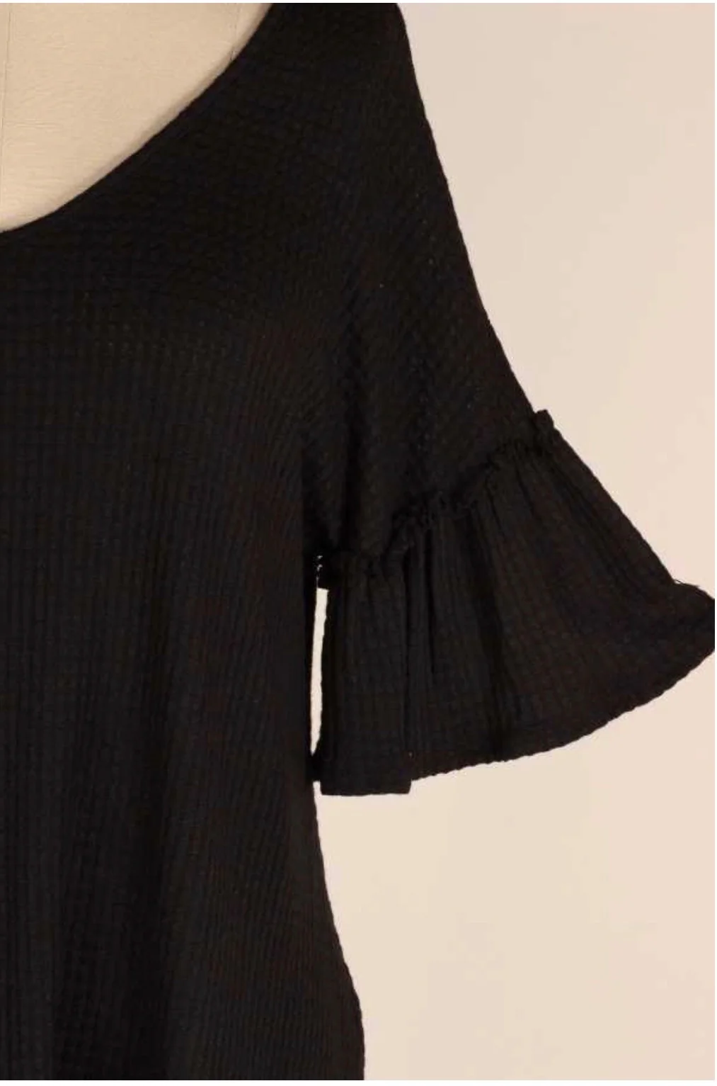 49 SSS-A {Forever Fling} Black Waffle Knit Bell Sleeve Top PLUS SIZE XL 2X 3X - Image 4