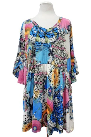 54 PSS {Sweet Harmony} Blue Multi Print V-Neck Top EXTENDED PLUS SIZE 3X 4X 5X - Image 2