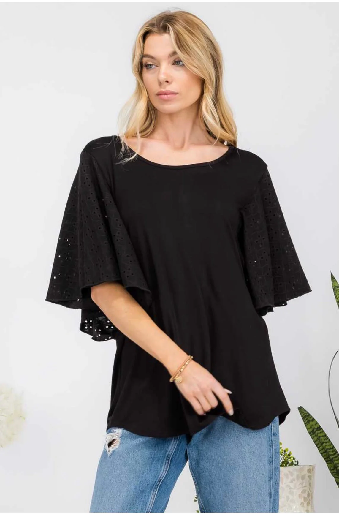 54 SD {Not So Subtle} Black Eyelet Bat Wing Sleeve Top PLUS SIZE 1X 2X 3X - Image 3