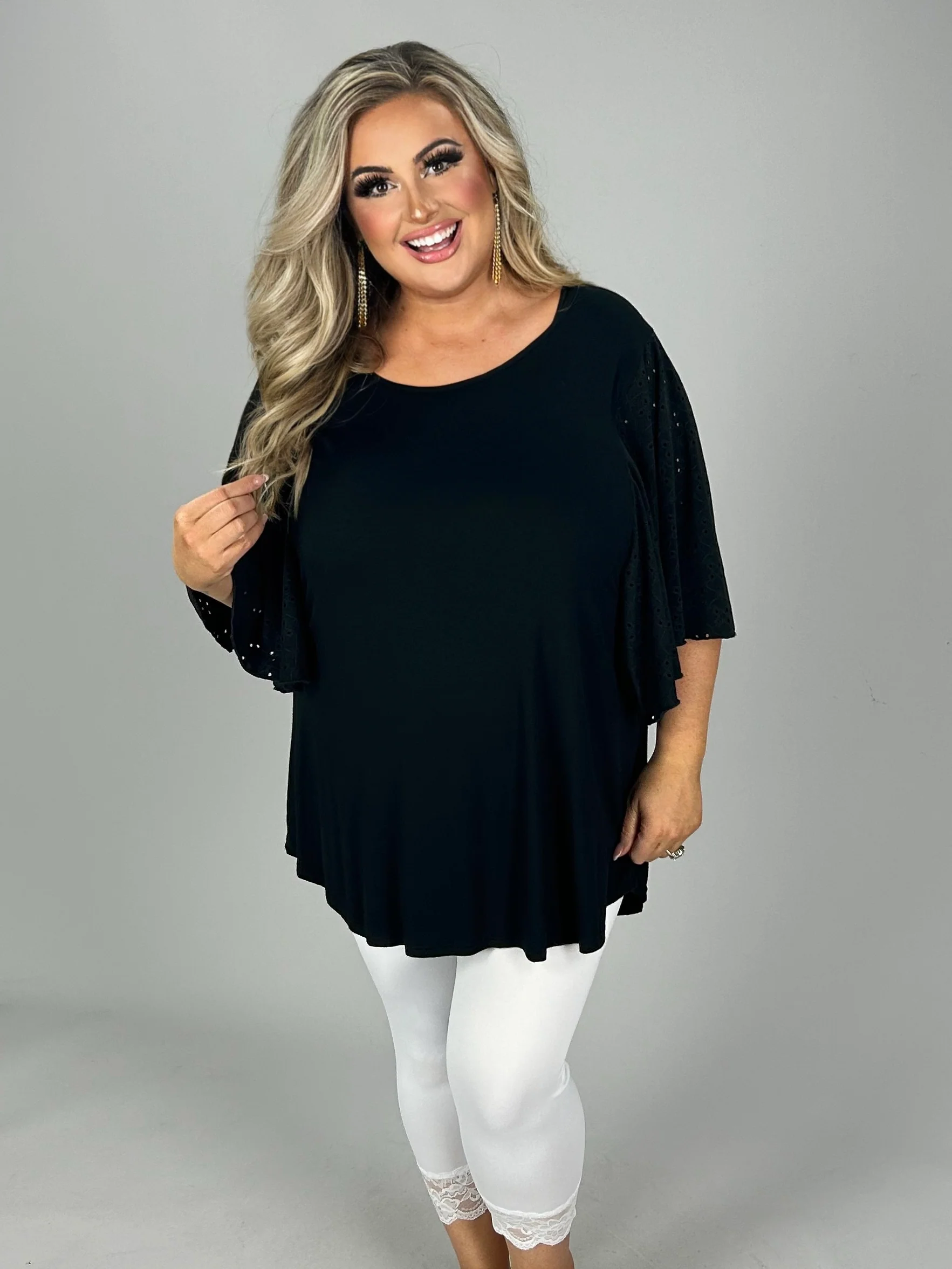 54 SD {Not So Subtle} Black Eyelet Bat Wing Sleeve Top PLUS SIZE 1X 2X 3X - Image 5