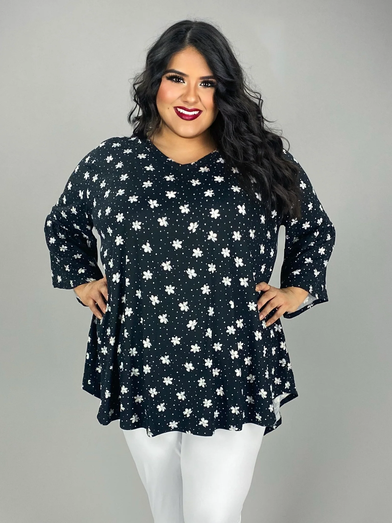 58 PQ {Keeping My Standards} Black/White Floral & Dot Top EXTENDED PLUS SIZE 3X 4X 5X - Image 3