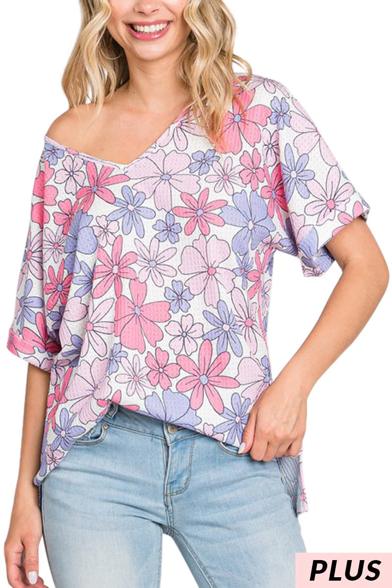 58 PSS {Wear With A Smile} Ivory Floral Waffle Knit Top PLUS SIZE 1X 2X 3X - Image 3