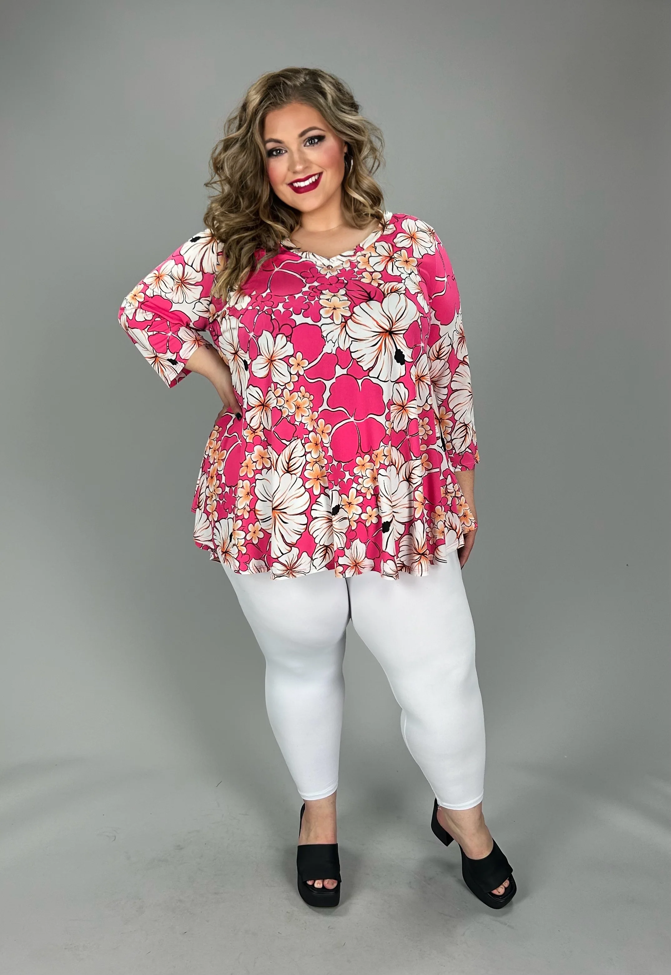 59 PQ {Always Memorable} Fuchsia Floral V-Neck Tunic EXTENDED PLUS SIZE 3X 4X 5X - Image 2