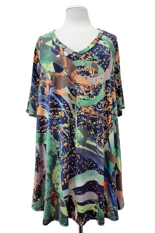 59 PSS {Dream Of Me} Green Multi Print V-Neck Top EXTENDED PLUS SIZE 3X 4X 5X - Image 2