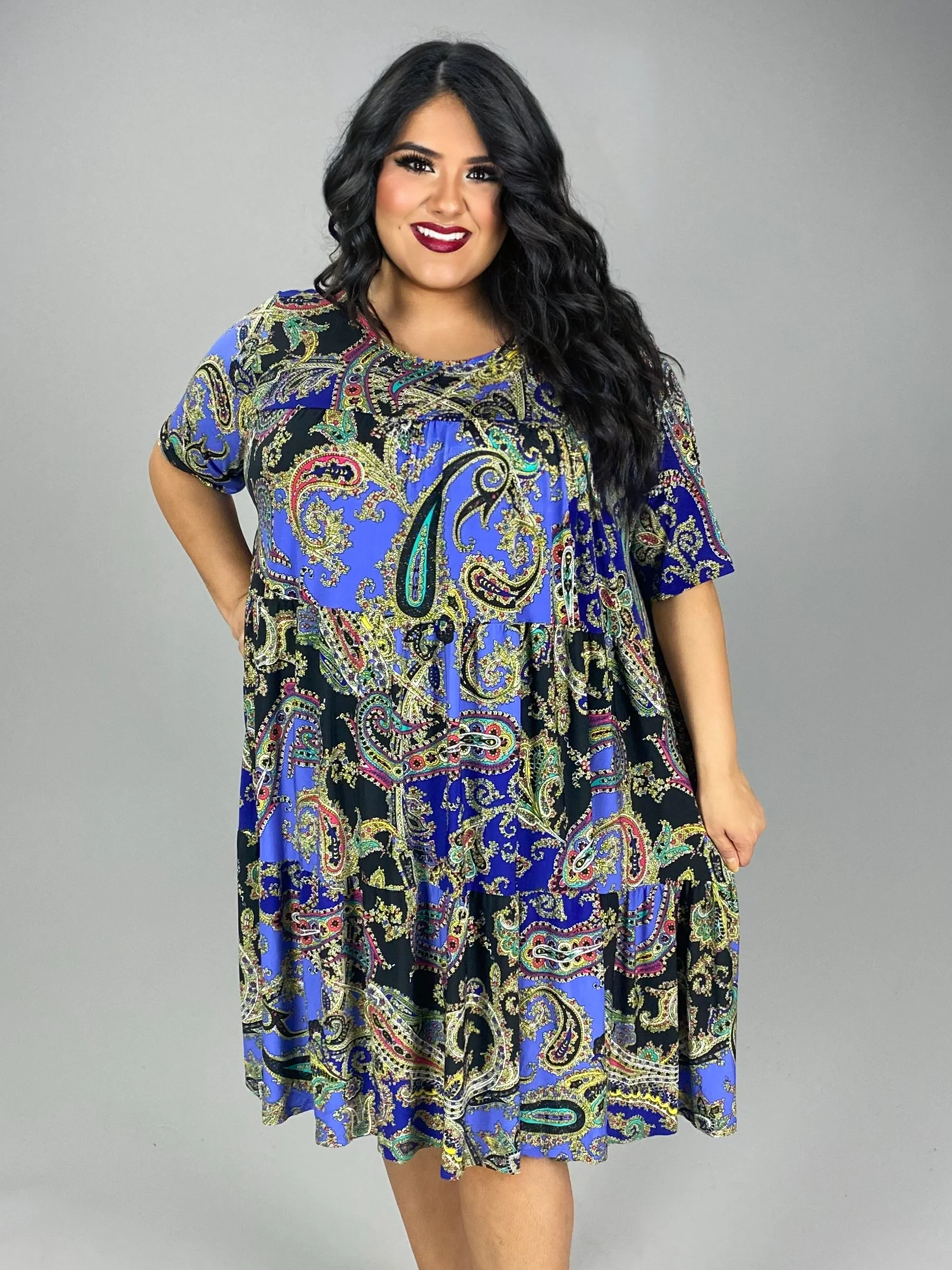60 PSS {Around The Block} Blue Paisley Tiered Dress EXTENDED PLUS SIZE 3X 4X 5X - Image 4