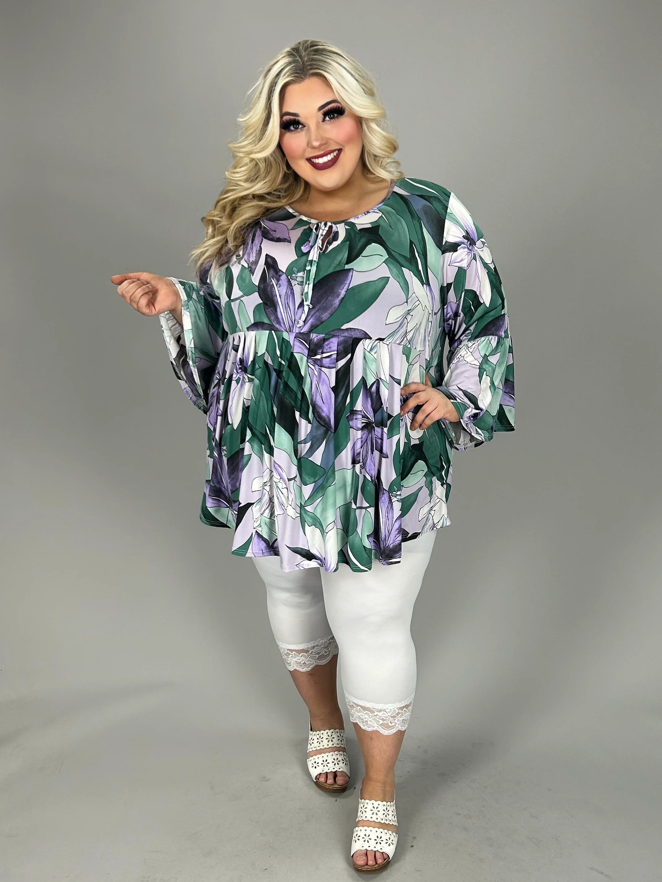 61 PQ {Good For Me} Green Purple Floral Tie Neck Top EXTENDED PLUS SIZE 3X 4X 5X - Image 5