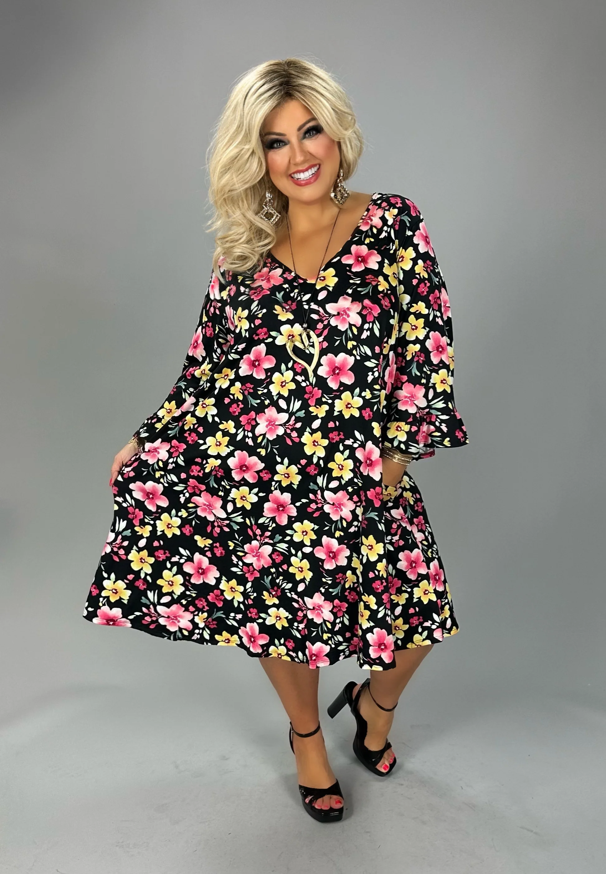 61 PQ {Night Blooms} Black Floral V-Neck Dress CURVY BRAND!! EXTENDED PLUS SIZE 4X 5X 6X - Image 3
