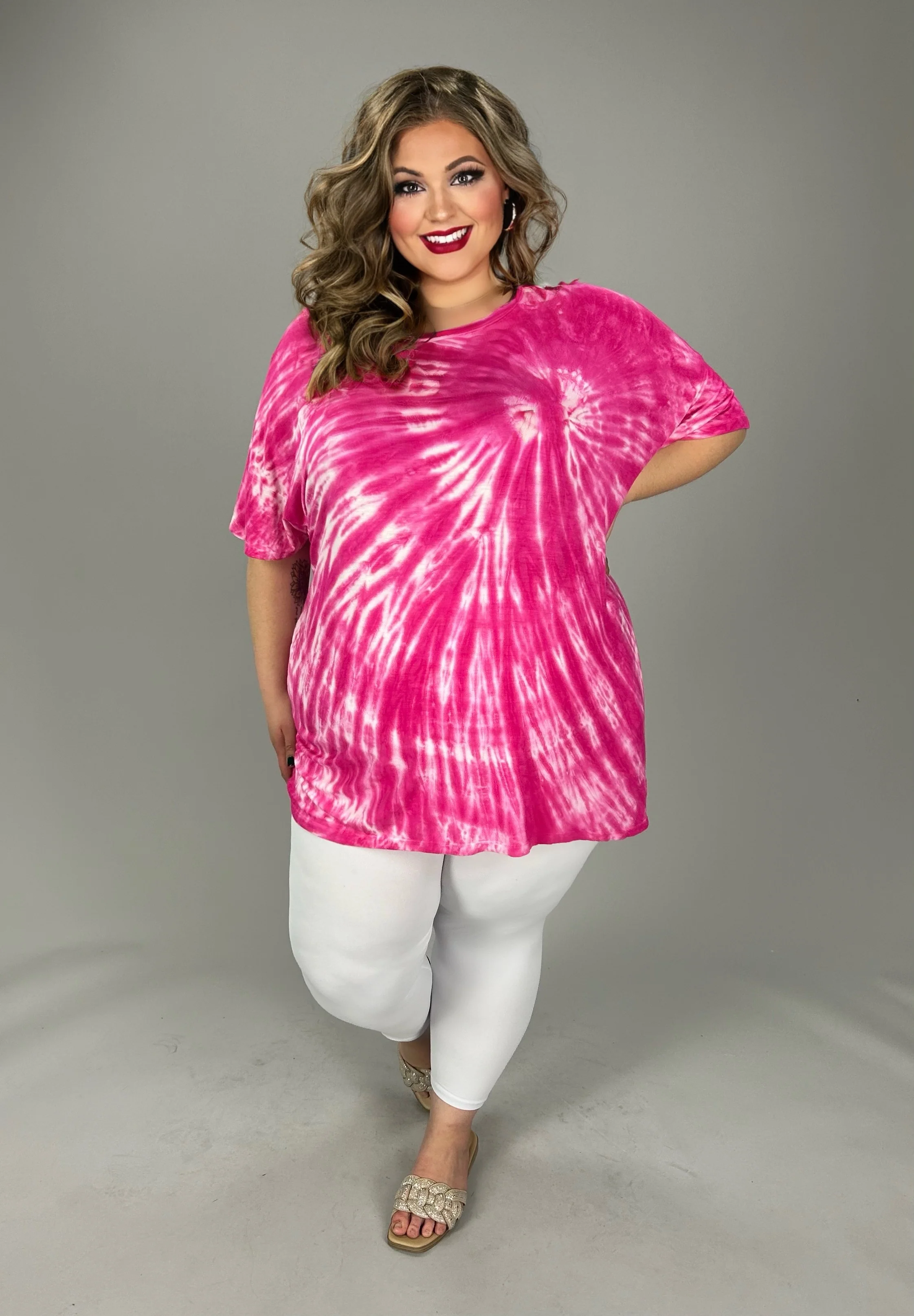63 PSS {Looks Like Fun} Hot Pink Tie Dye Top PLUS SIZE 1X 2X 3X - Image 2
