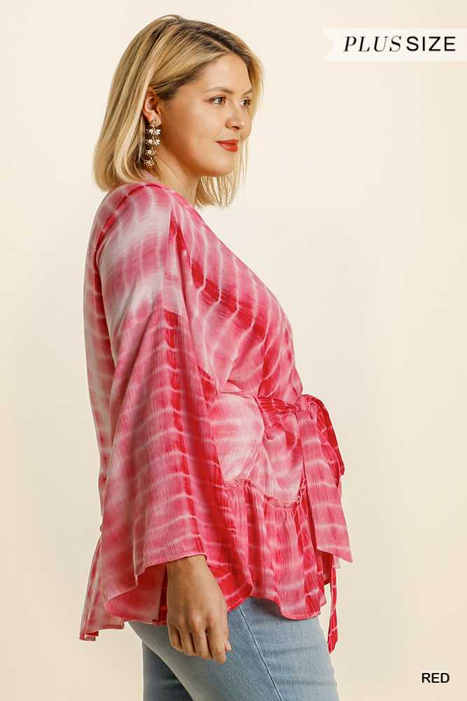 66 OT-E {Hello Beautiful} "UMGEE" Red Tie-Dye Kimono PLUS SIZE XL/1XL or 1XL/2XL - Image 3