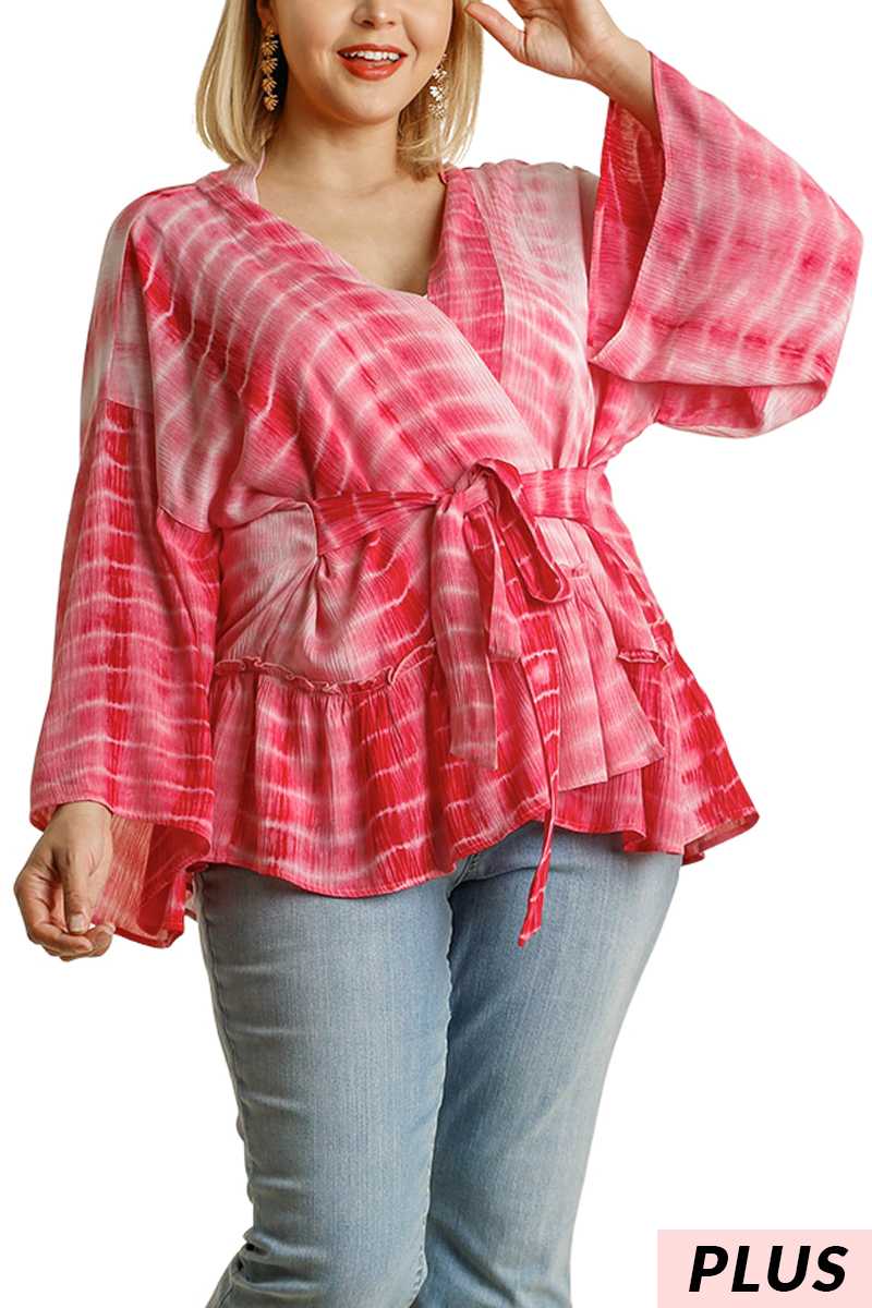 66 OT-E {Hello Beautiful} "UMGEE" Red Tie-Dye Kimono PLUS SIZE XL/1XL or 1XL/2XL - Image 4