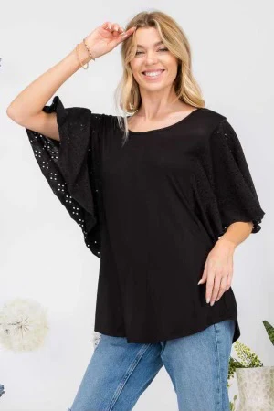 72 SSS {Whisk Me Away} Black Top w/Eyelet Sleeves PLUS SIZE XL 2X 3X - Image 2