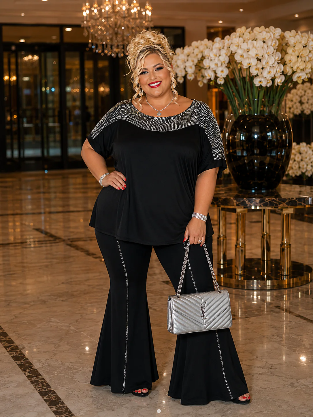 83 CP {Dazzling Diva} VOCAL Black/Silver Sequin Contrast Top PLUS SIZE XL 2X 3X