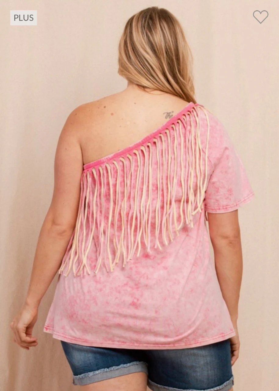 87 OS-A {Honey Punch} Washed Fuchsia Double Fringed Top PLUS SIZE 1X 2X 3X - Image 5