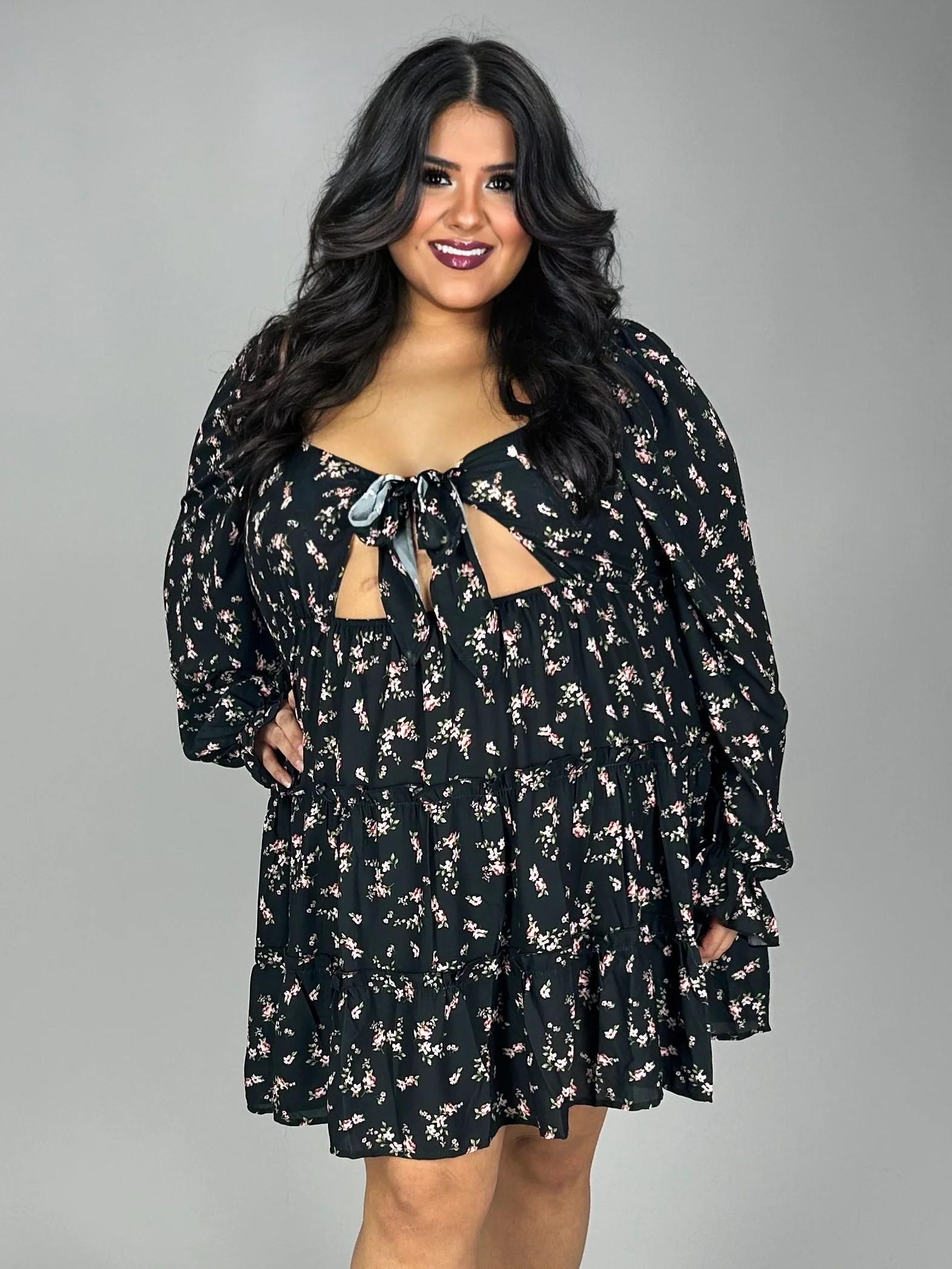 87 PLS-C {Oh La La} Black Floral Tiered Open Back Dress PLUS SIZE XL 2X 3X 4X - Image 4