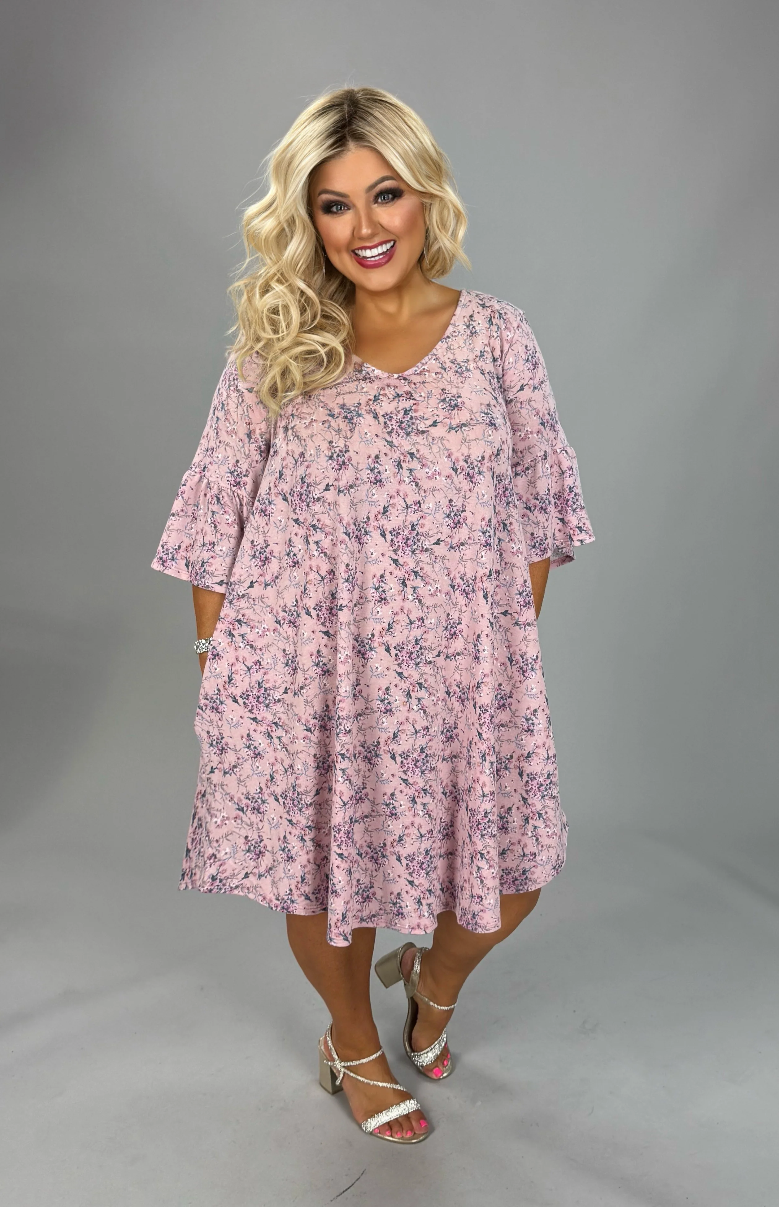 92 PSS-J {Romance Possible} Lilac Floral Dress w/Pockets PLUS SIZE 1X 2X 3X - Image 2