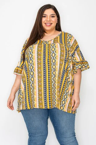 56 PSS {All The Right Things} Yellow Print Ruffle Sleeve Top EXTENDED PLUS SIZE 4X 5X 6X - Image 4