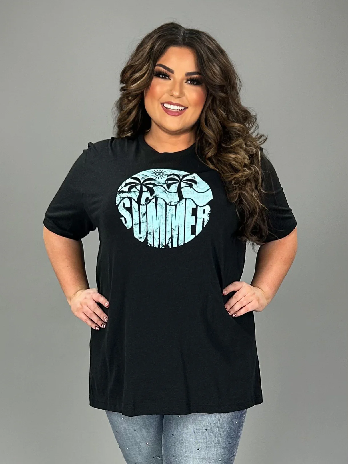 98 GT {Summer Tropics} H. Black "Summer" Graphic Tee PLUS SIZE 2X 3X - Image 3