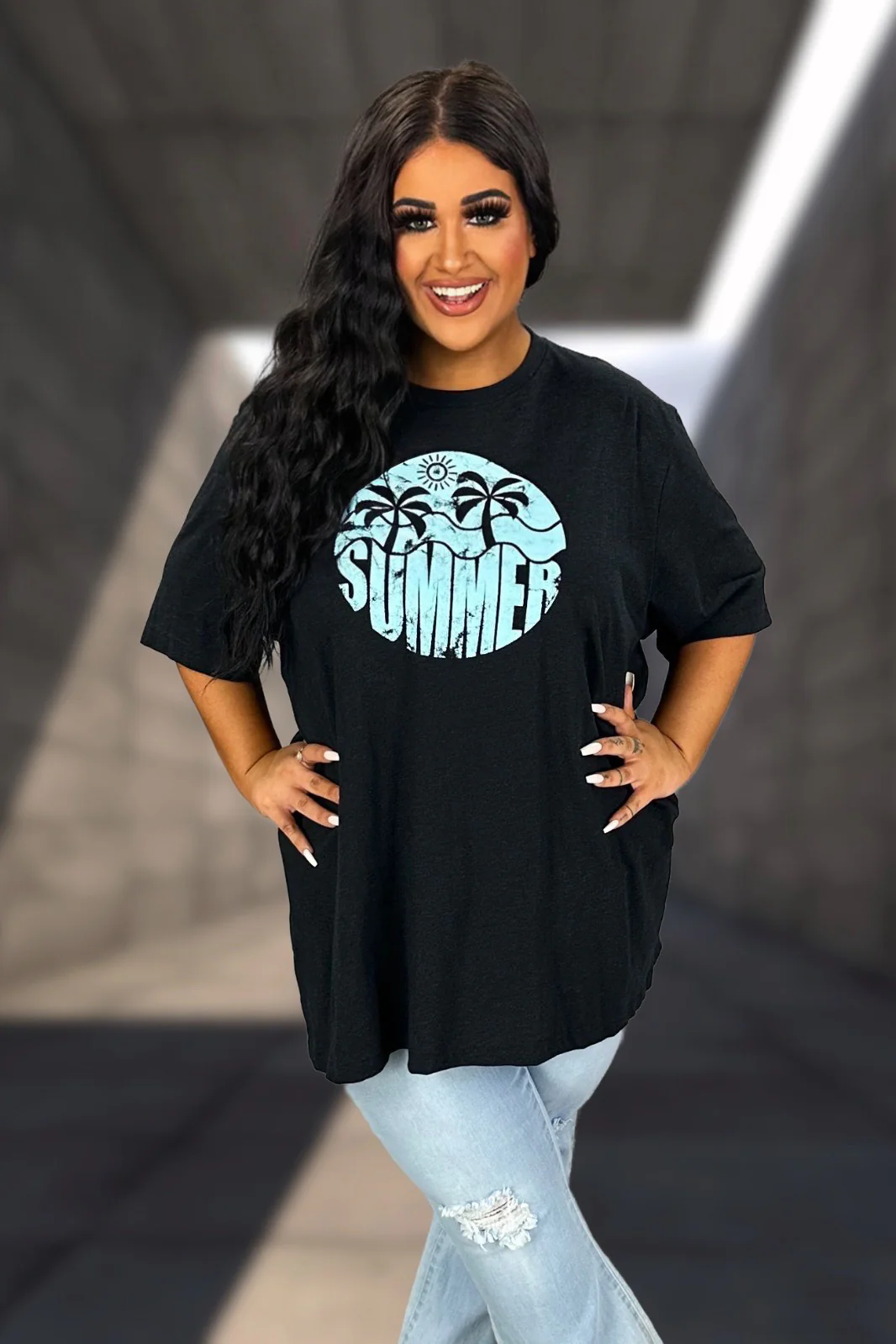 98 GT {Summer Tropics} H. Black "Summer" Graphic Tee PLUS SIZE 2X 3X - Image 4