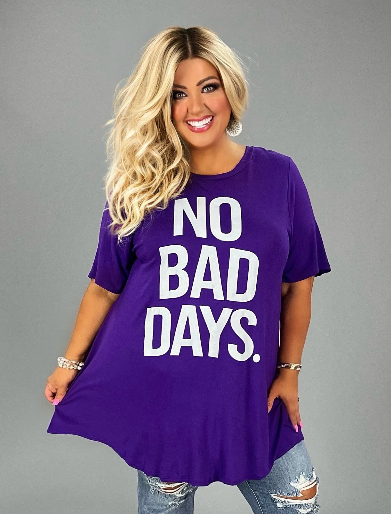 98 GT-Y {No Bad Days} Purple Graphic Tee CURVY BRAND!!! EXTENDED PLUS SIZE XL 2X 3X 4X 5X 6X (May Size Down 1 Size) - Image 4