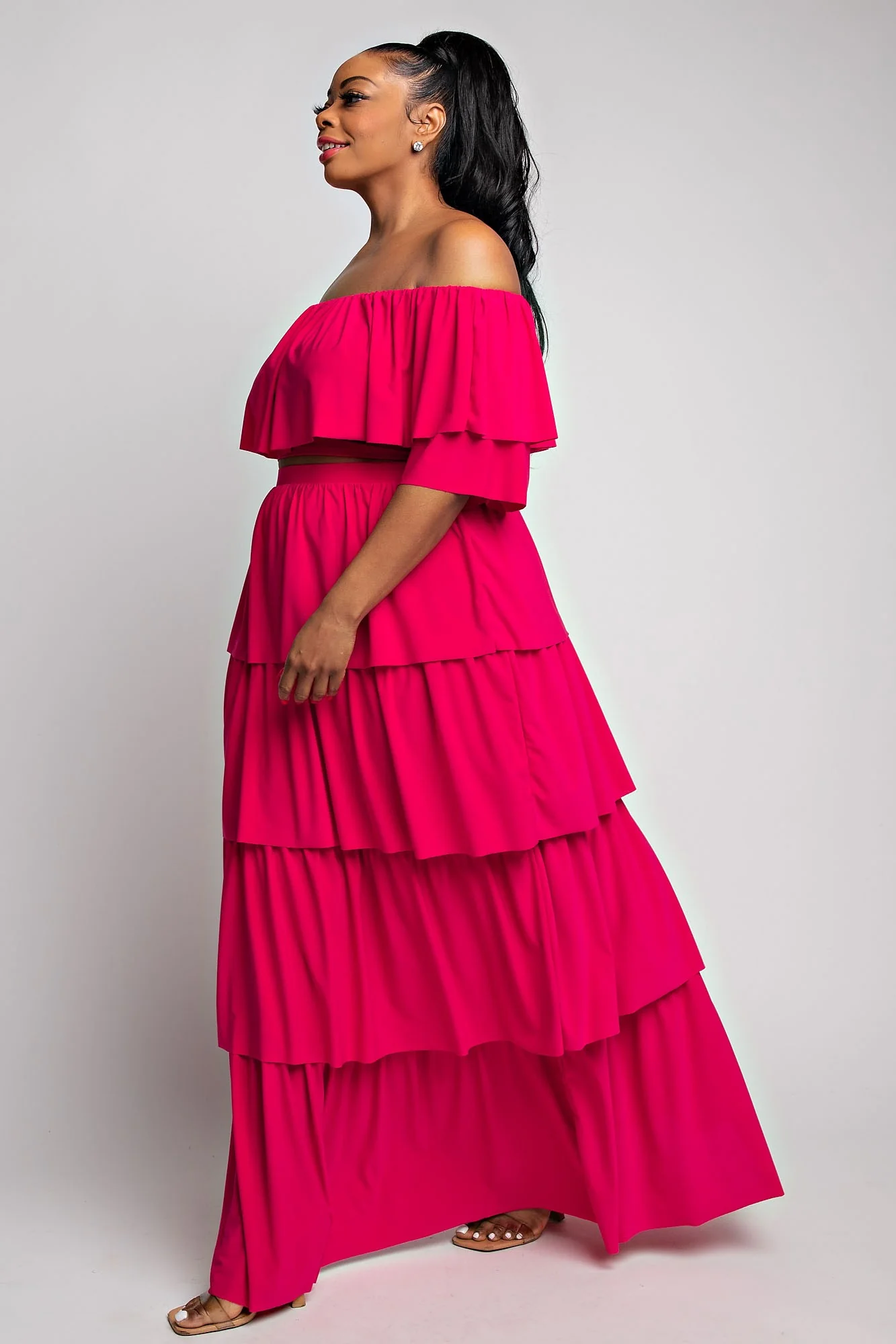 99 SET [Pure Elegance} FUCHSIA 2 Piece Ruffle Skirt Set PLUS SIZE 1X 2X 3X - Image 3