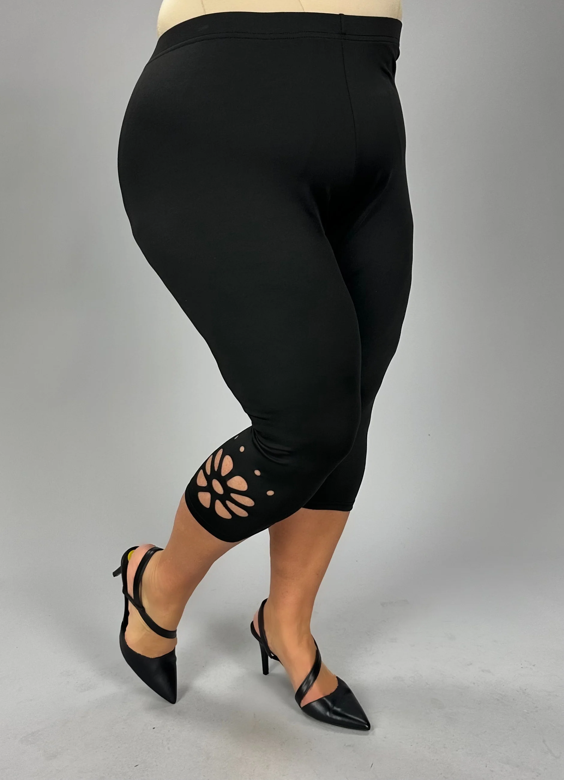 BT-C {Keep Running} Black Laser Cut Capri Leggings CW EXTENDED PLUS SIZE 1X 2X 3X 4X 5X - Image 2