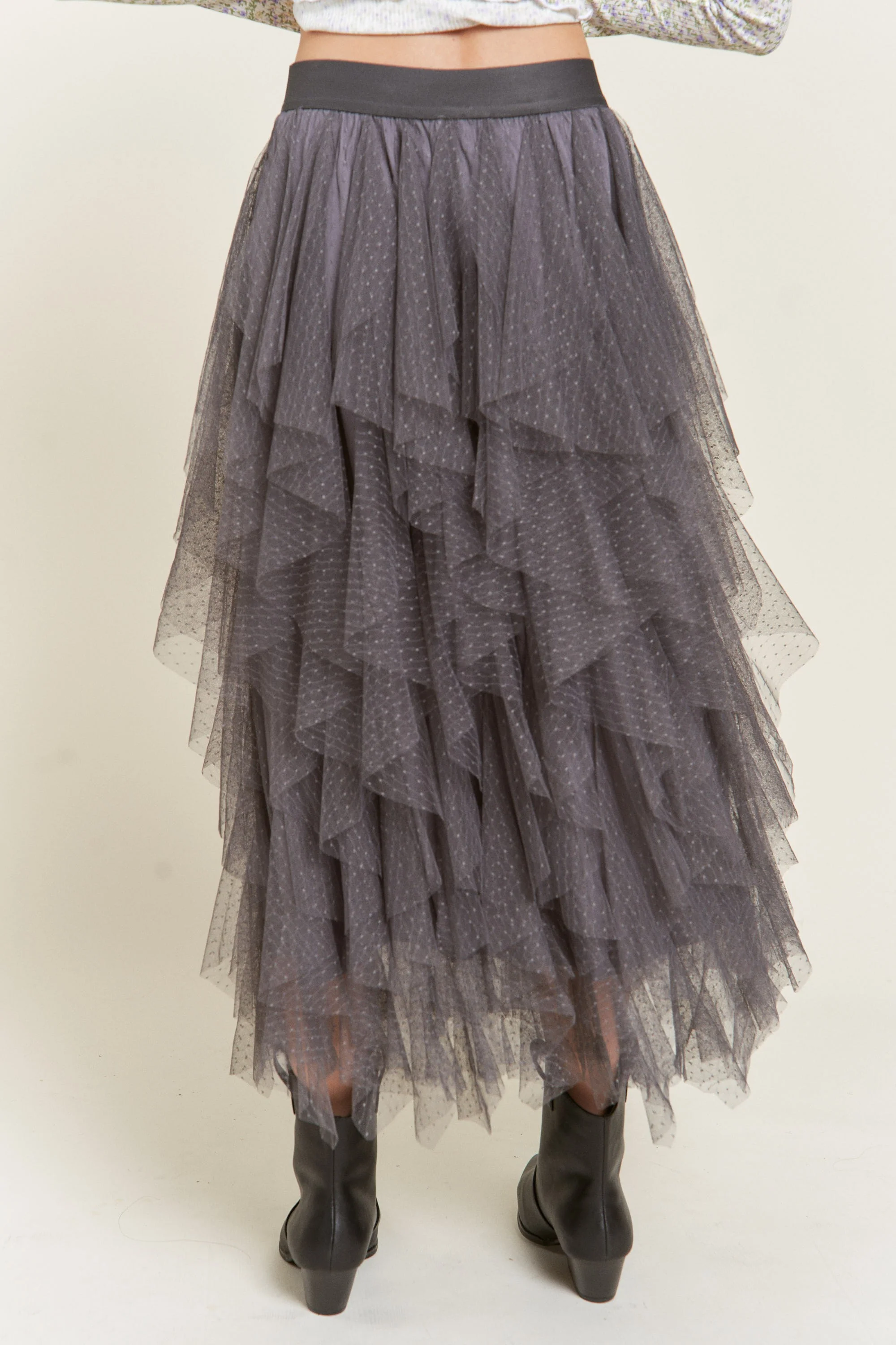 BT-A {Instantly Cute} Grey Polka Dot Mesh Lined Skirt PLUS SIZE 1X 2X 3X - Image 3