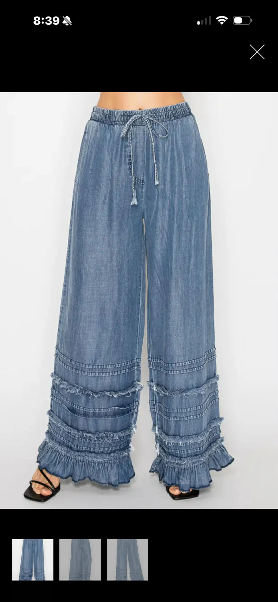 BT {Endless Wander} Tiered Chambray Wide Leg Palazzo Pants PLUS SIZE XL 1X 2X - Image 2