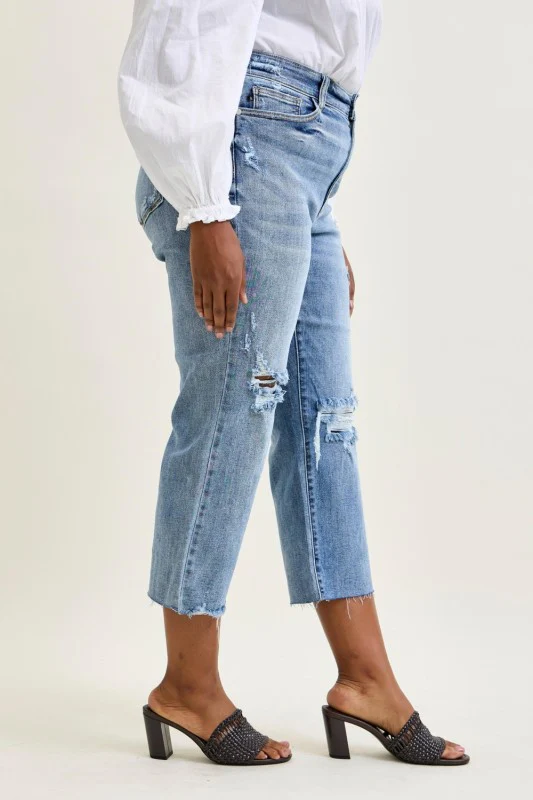 BT {Frayed Freedom} Judy Blue Distressed Crop Wide Leg Jeans PLUS SIZE 14 16 18 20 22 24 - Image 3