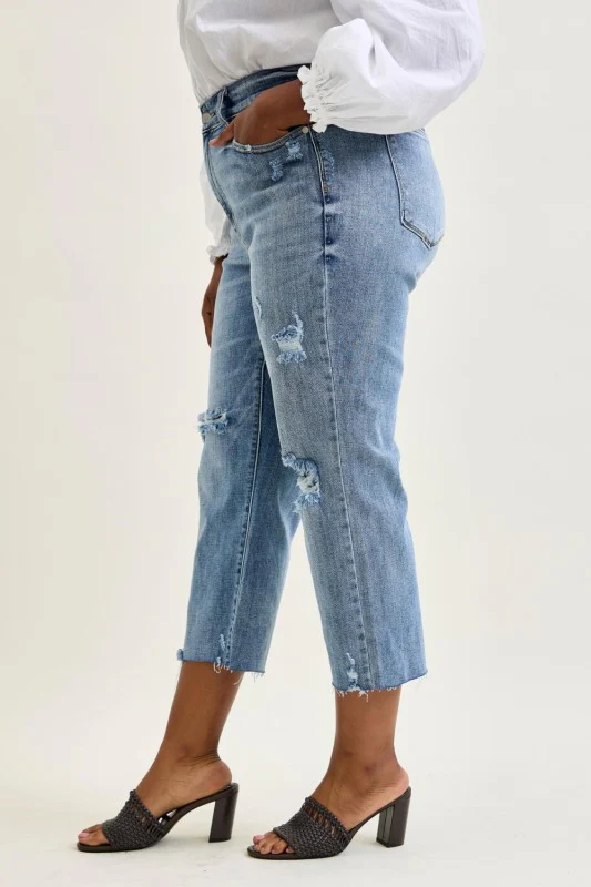 BT {Frayed Freedom} Judy Blue Distressed Crop Wide Leg Jeans PLUS SIZE 14 16 18 20 22 24 - Image 4