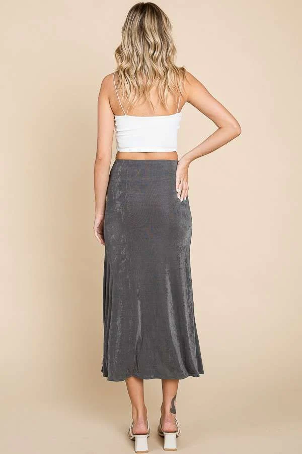 BT-I {Paris Streets} Charcoal Ruching Drape Midi Skirt PLUS SIZE 1X 2X 3X - Image 3