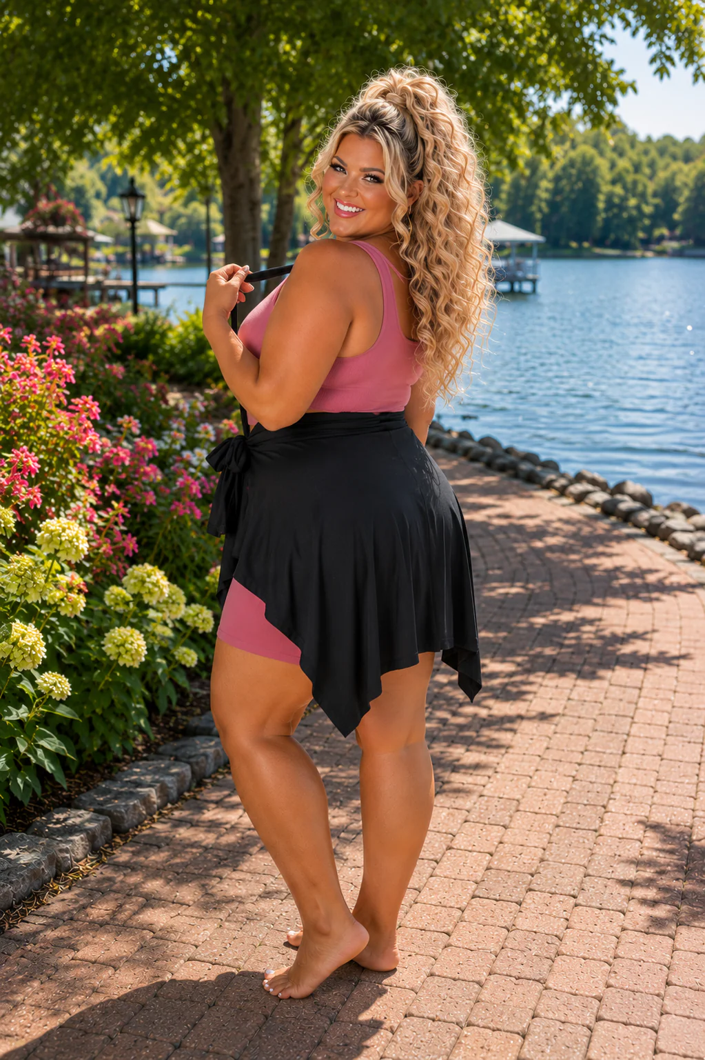 BT {Get Happy} Black Women's Hip Cover Up With Front Tie PLUS SIZE XL 2X 3X