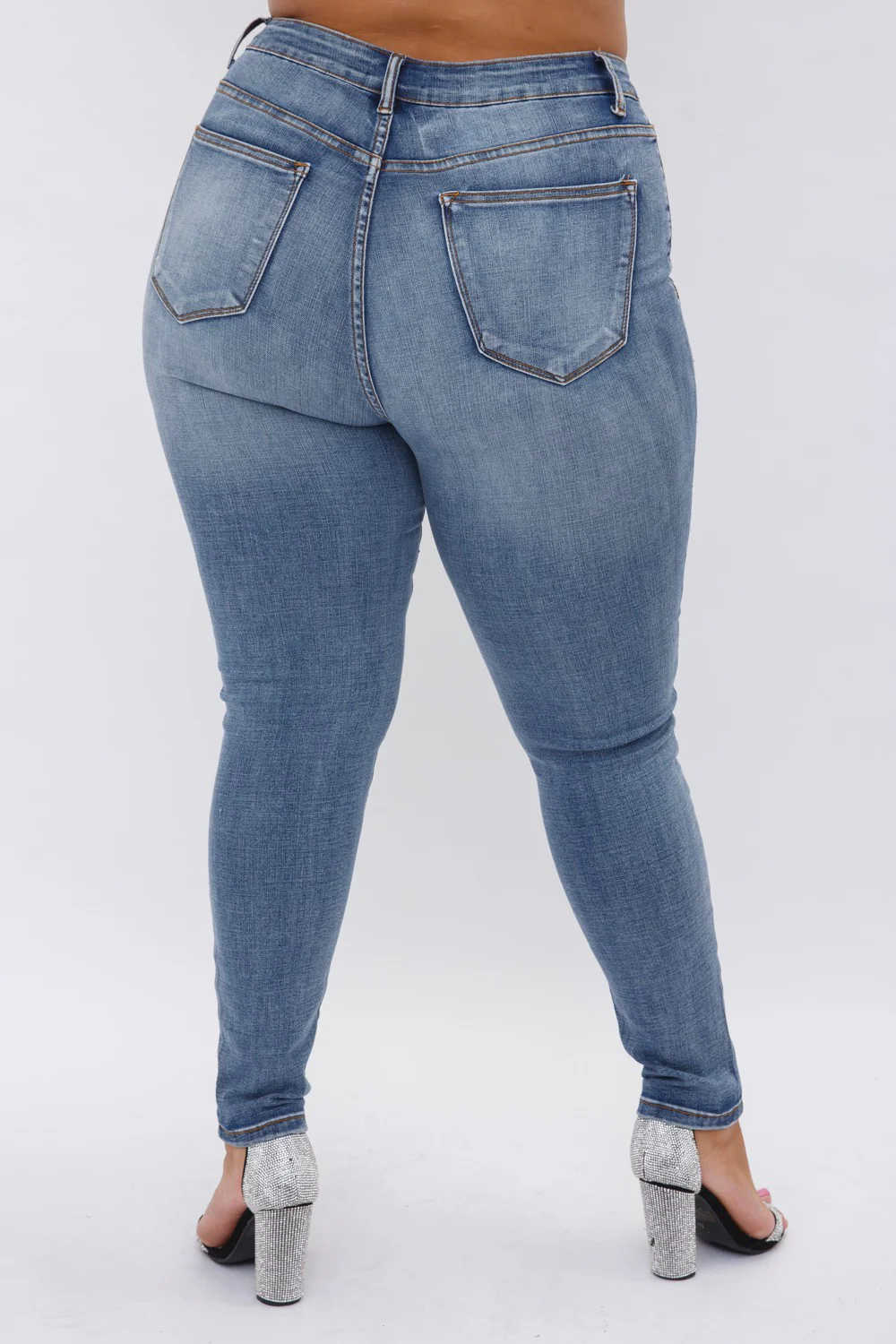 BT- I {Vocal Studs} Medium Denim Jeans w/Studs PLUS SIZE XL 2X 3X - Image 3