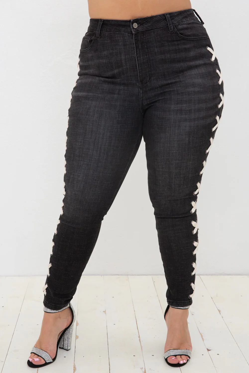 BT {Vocal Criss Cross} Black Jeans w/Side Criss Cross PLUS SIZE XL 2X 3X - Image 3