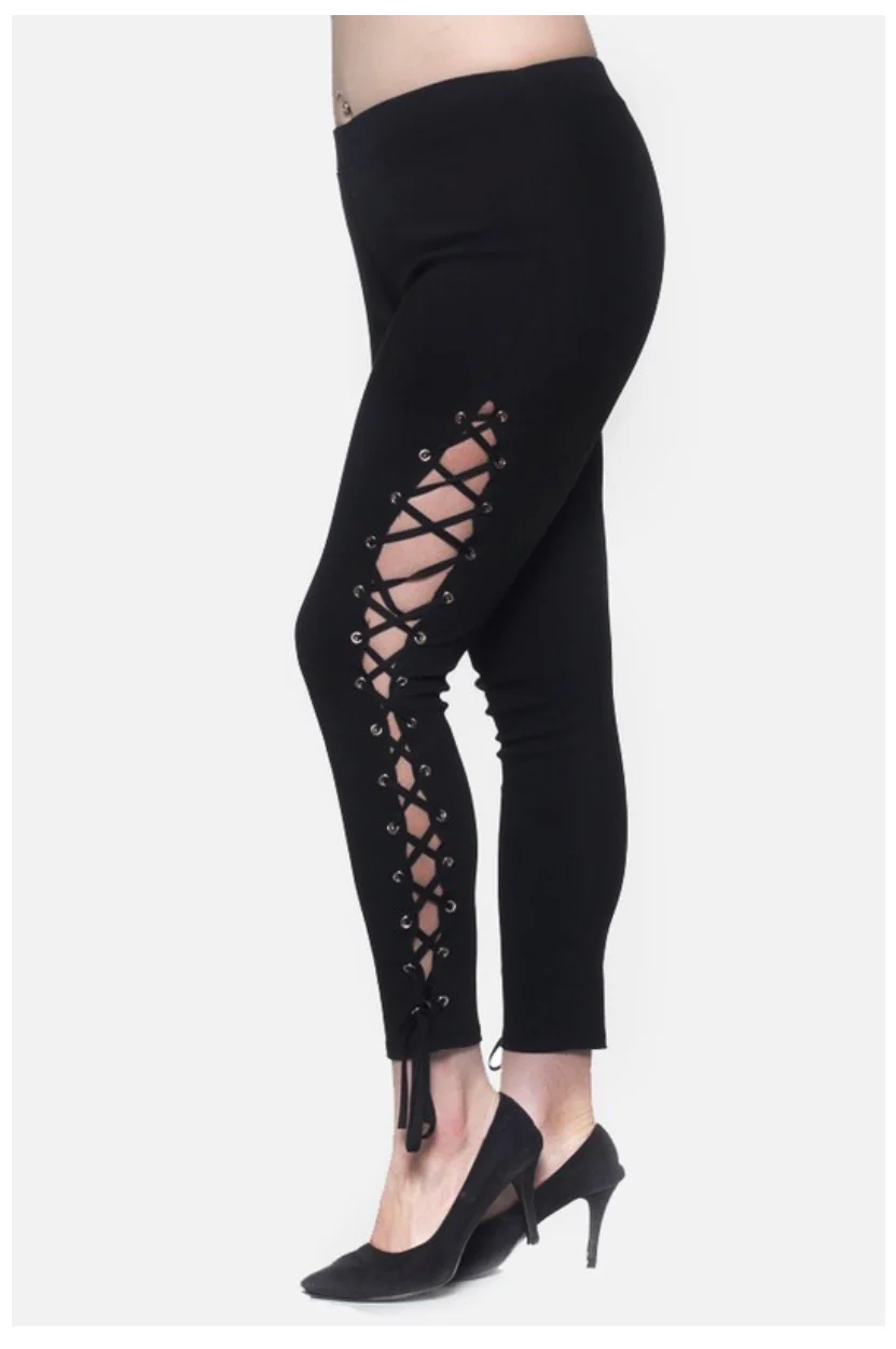 BT-N {Seeking Attention} Black Lace Up Straight Leg Pants PLUS SIZE 1X 2X 3X - Image 2
