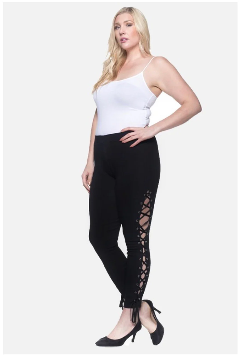 BT-N {Seeking Attention} Black Lace Up Straight Leg Pants PLUS SIZE 1X 2X 3X - Image 4