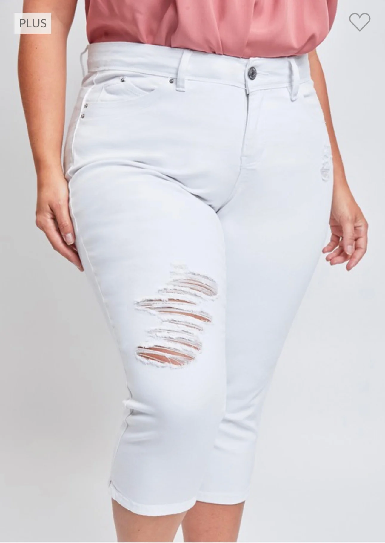LEG-26 {Royalty For Me} White Ripped Capri Pants PLUS SIZE 14 16 18 - Image 4