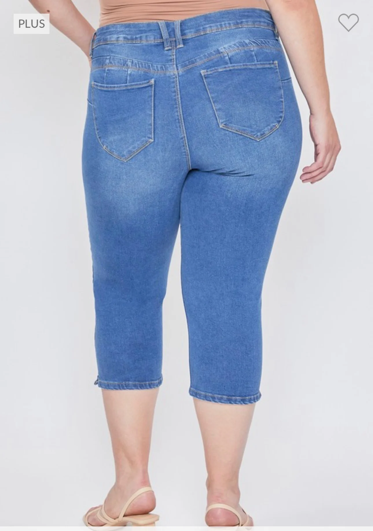 LEG-61 {Royalty For Me} Med. Blue Ripped Capri Jeans   PLUS SIZE 14 16 18 20 22 24 - Image 4