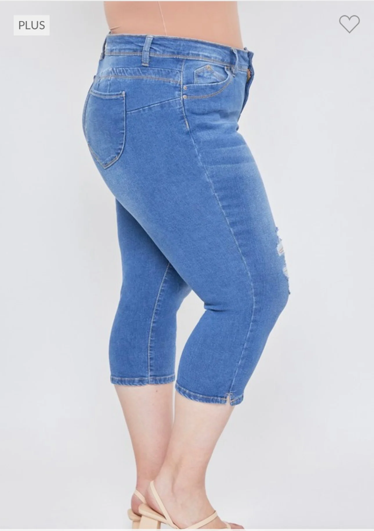 LEG-61 {Royalty For Me} Med. Blue Ripped Capri Jeans   PLUS SIZE 14 16 18 20 22 24 - Image 5