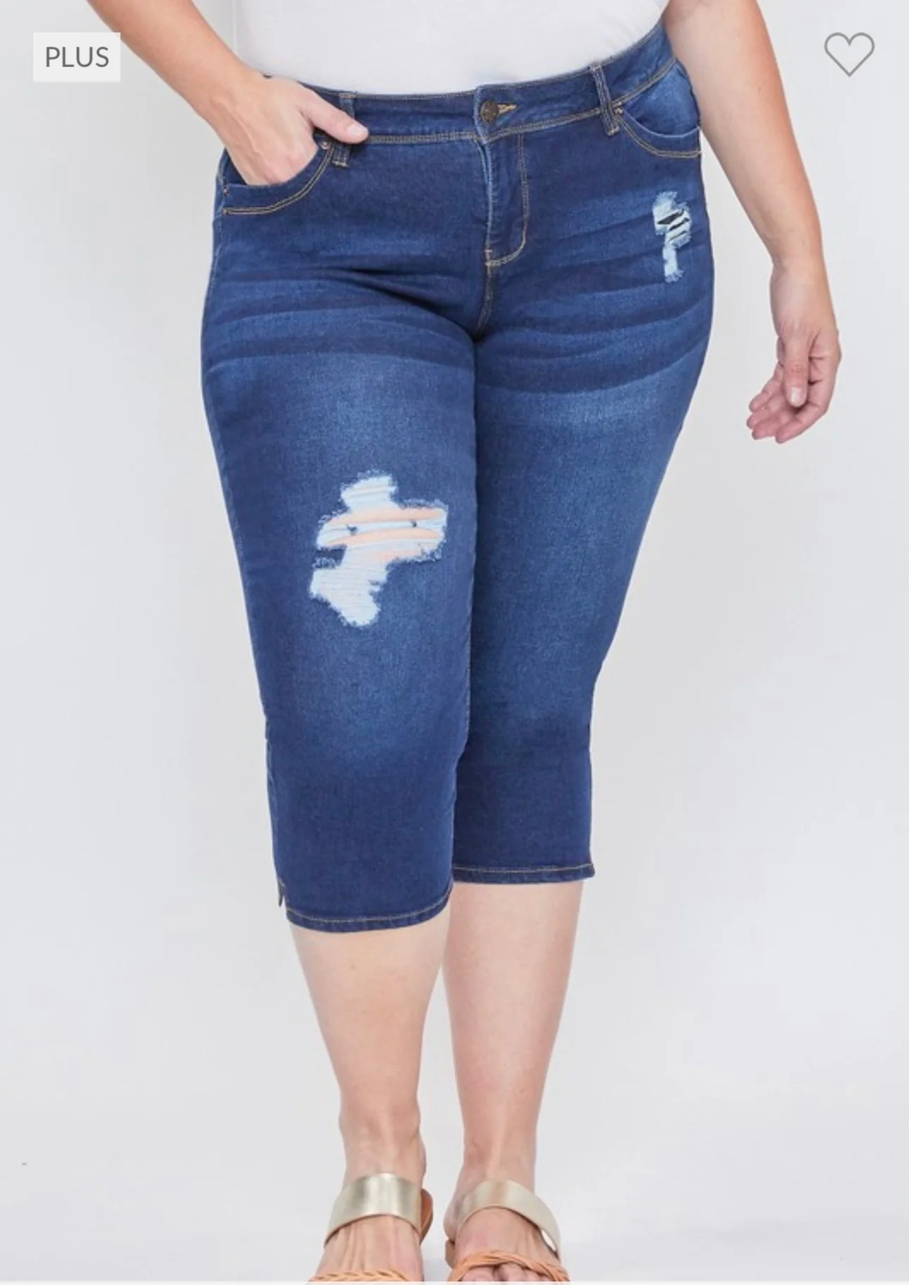 LEG-33 {Royalty For Me} Dark Indigo Ripped Capri Jeans EXTENDED PLUS SIZE 14 16 18 20 22 24 - Image 2