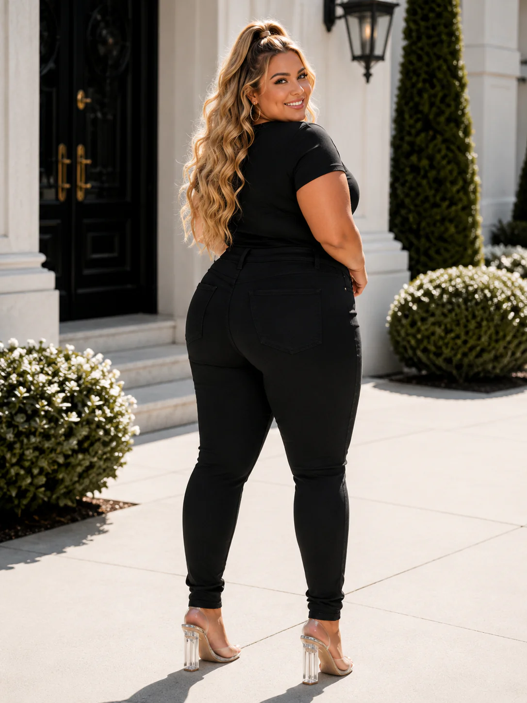 LEG-32 {Talk About It} Black Denim Skinny Jeans  PLUS SIZE EXTENDED  XL 2X 3X 4X