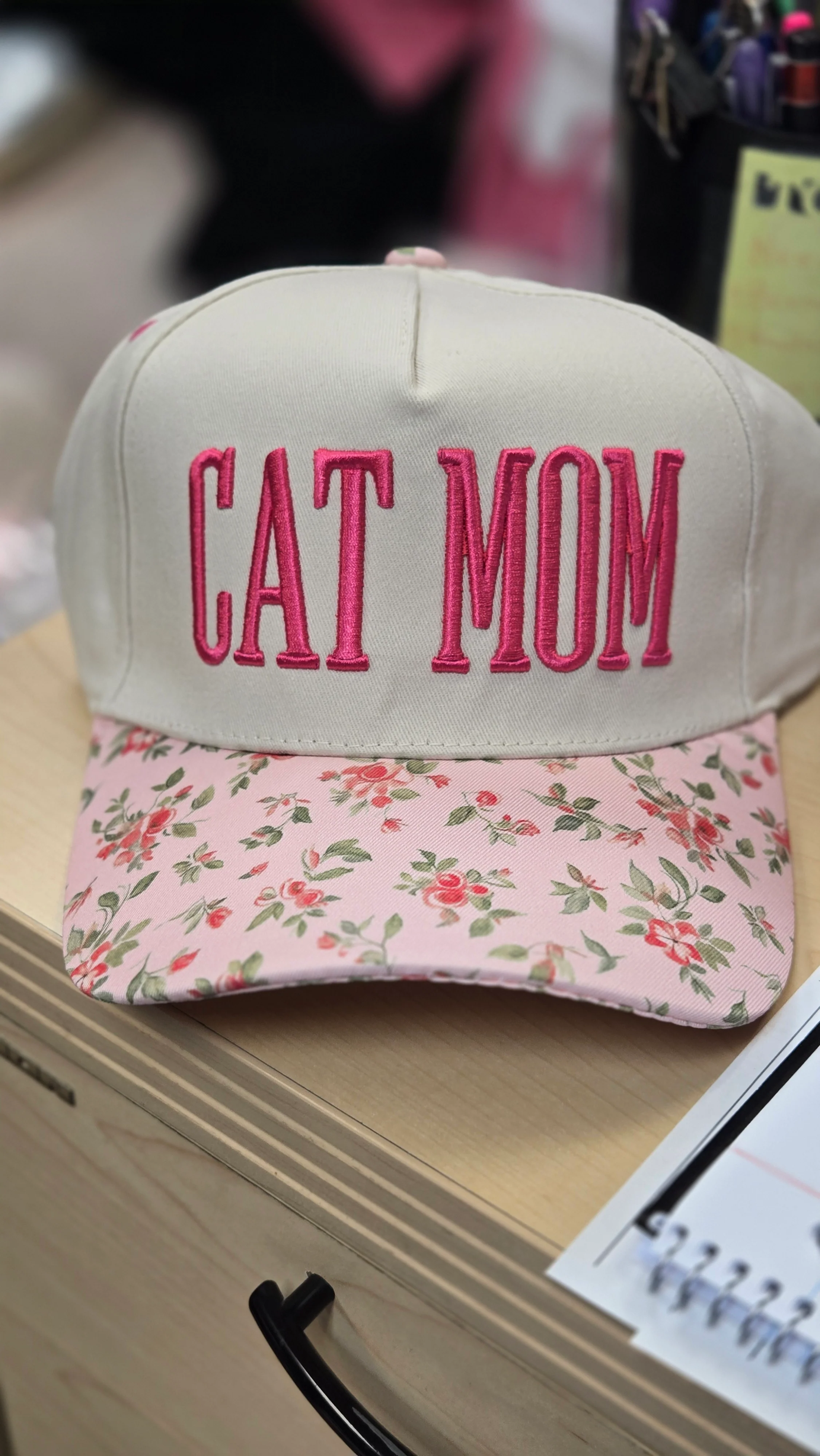 HAT {Petals & Purrs} Floral Print "Cat Mom" Ball Cap - Image 3