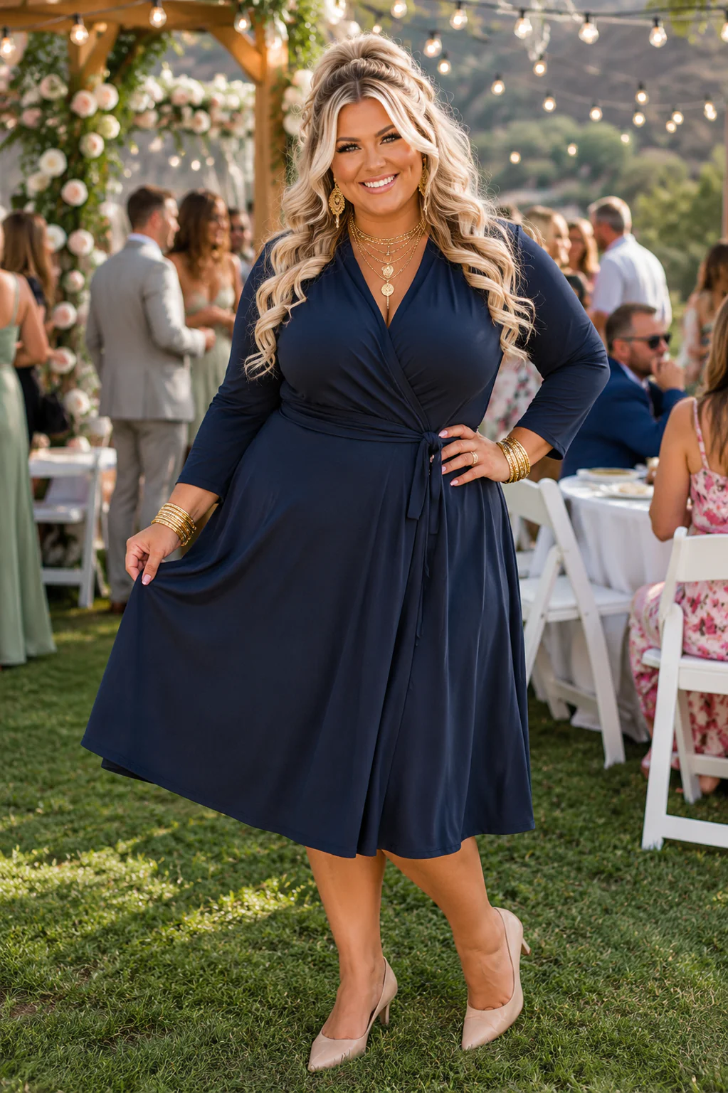 LD-D M-109 {Charter Club} Navy V-Neck Dress Retail $89.50 PLUS SIZE 1X