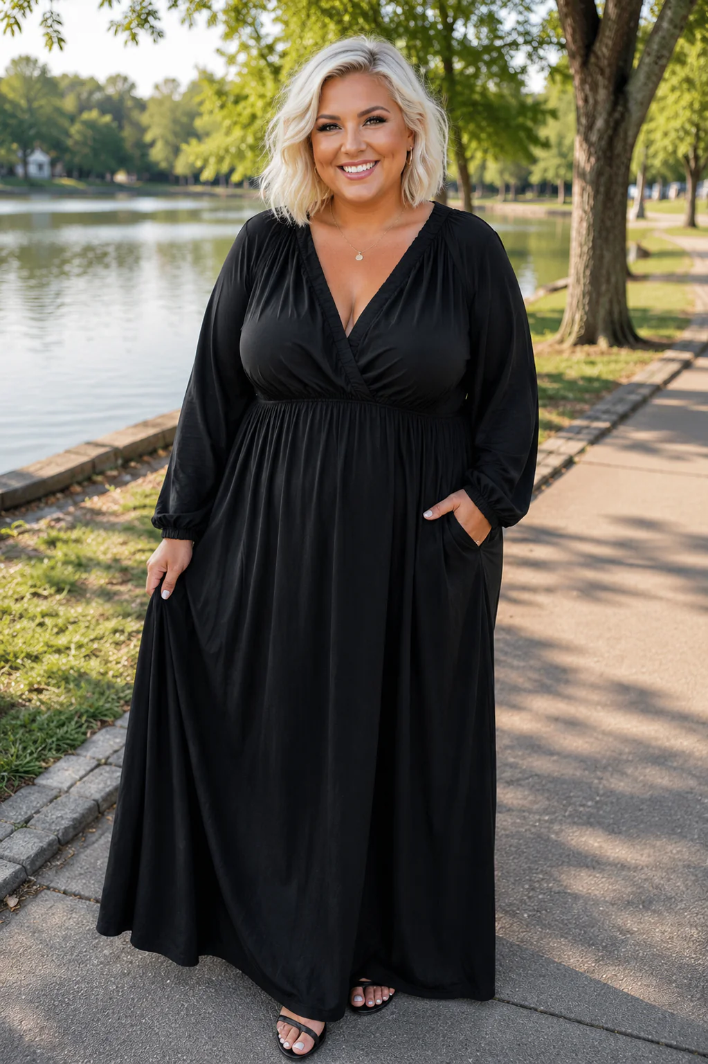 LD {Modern Classic} Ava & Viv Black Linen V-Neck Maxi Dress PLUS SIZE 1X
