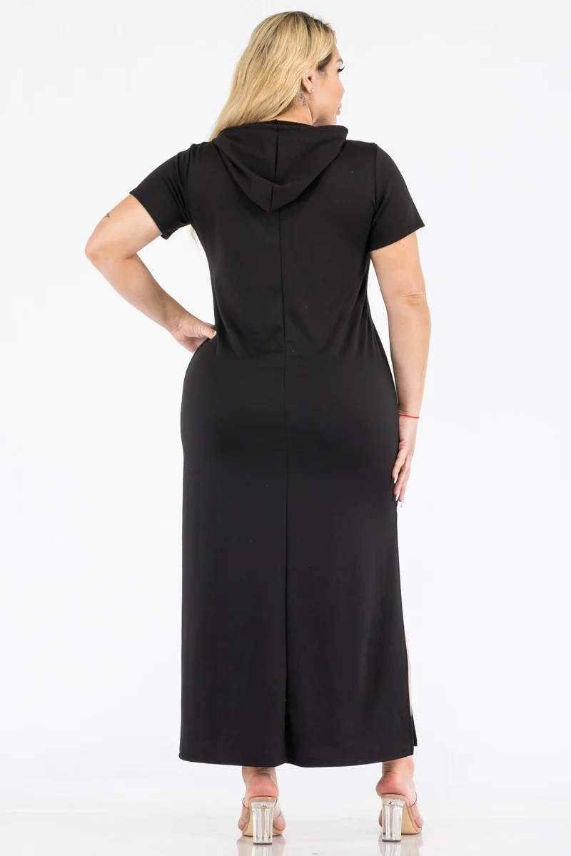 LD-S {Hooded Vision} Black Maxi Dress w/Hoodie PLUS SIZE 1X 2X 3X - Image 3