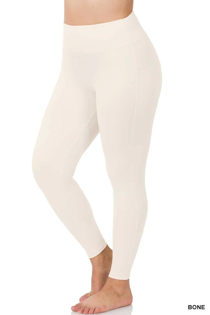 LEG-32 {Just The Cutest} Beige Wide Waistband Leggings PLUS SIZE 1X 2X 3X - Image 2