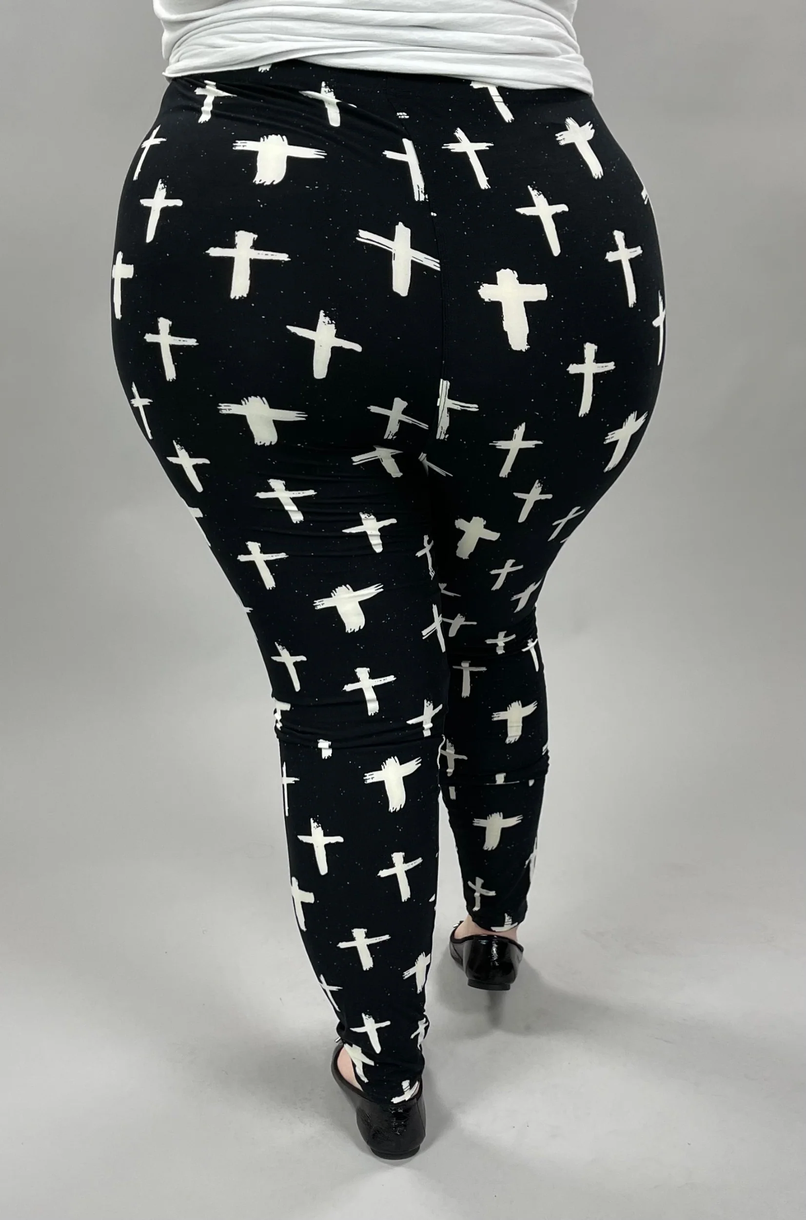 LEG-49 {Still Standing Strong} Cross Printed Black Leggings EXTENDED PLUS SIZE 3X/5X - Image 3