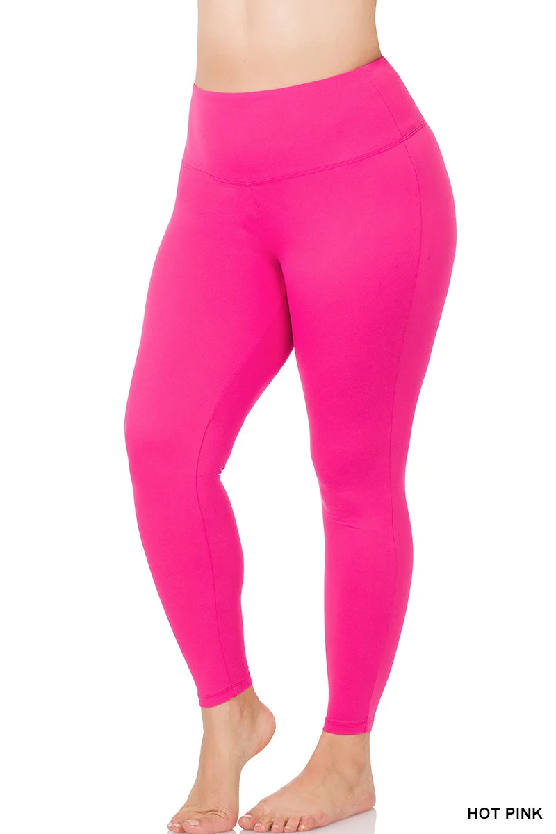 LEG-43 {Sporty Vibe} Hot Pink Wide Waistband Leggings  PLUS SIZE 1X 2X 3X - Image 2