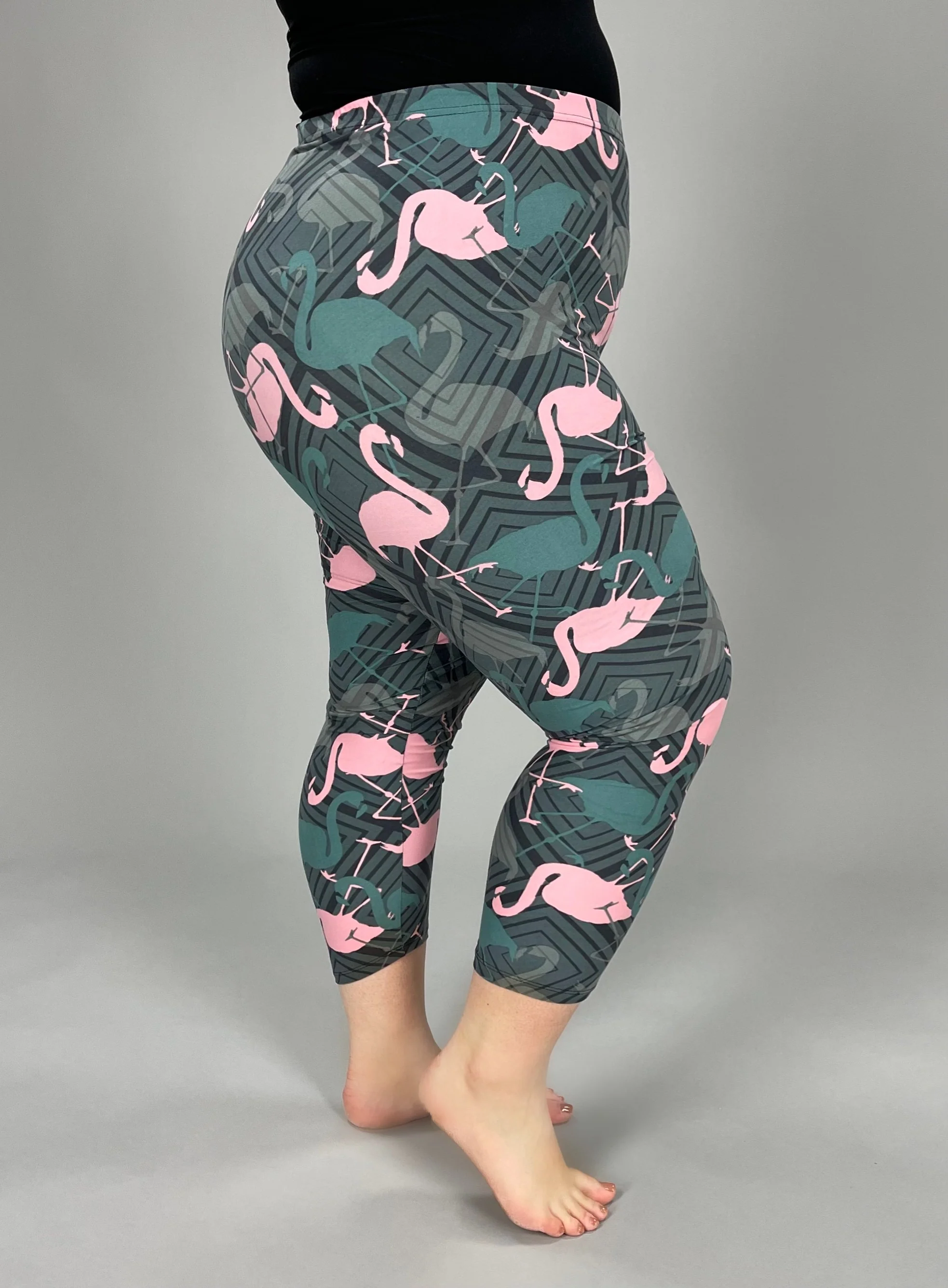LEG-55 {Blast of Pink} Flamingo Gray Butter Soft Capri Leggings EXTENDED PLUS SIZE 3X/5X - Image 2
